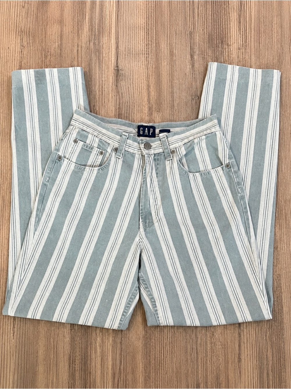Vintage 90s GAP Green Stripe Cotton High Waist Crop Jeans Cheeky Denim Pants - 4 - Picture 7 of 14
